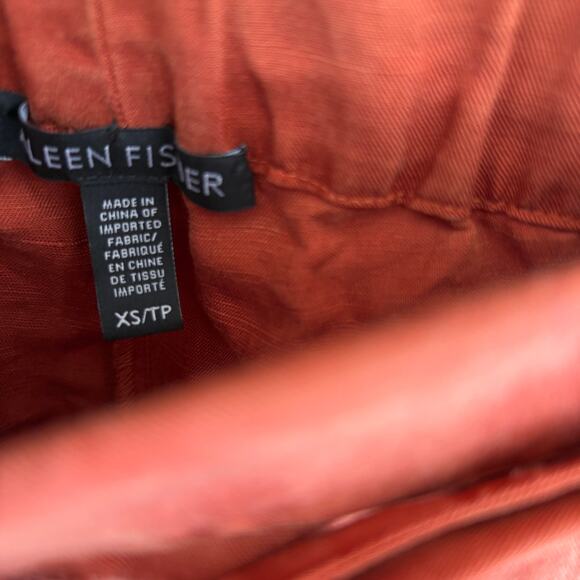 Eileen Fisher Tencel Linen Tie Waist Pants XS Rust Orange Trousers Langenlook - Picture 5 of 6